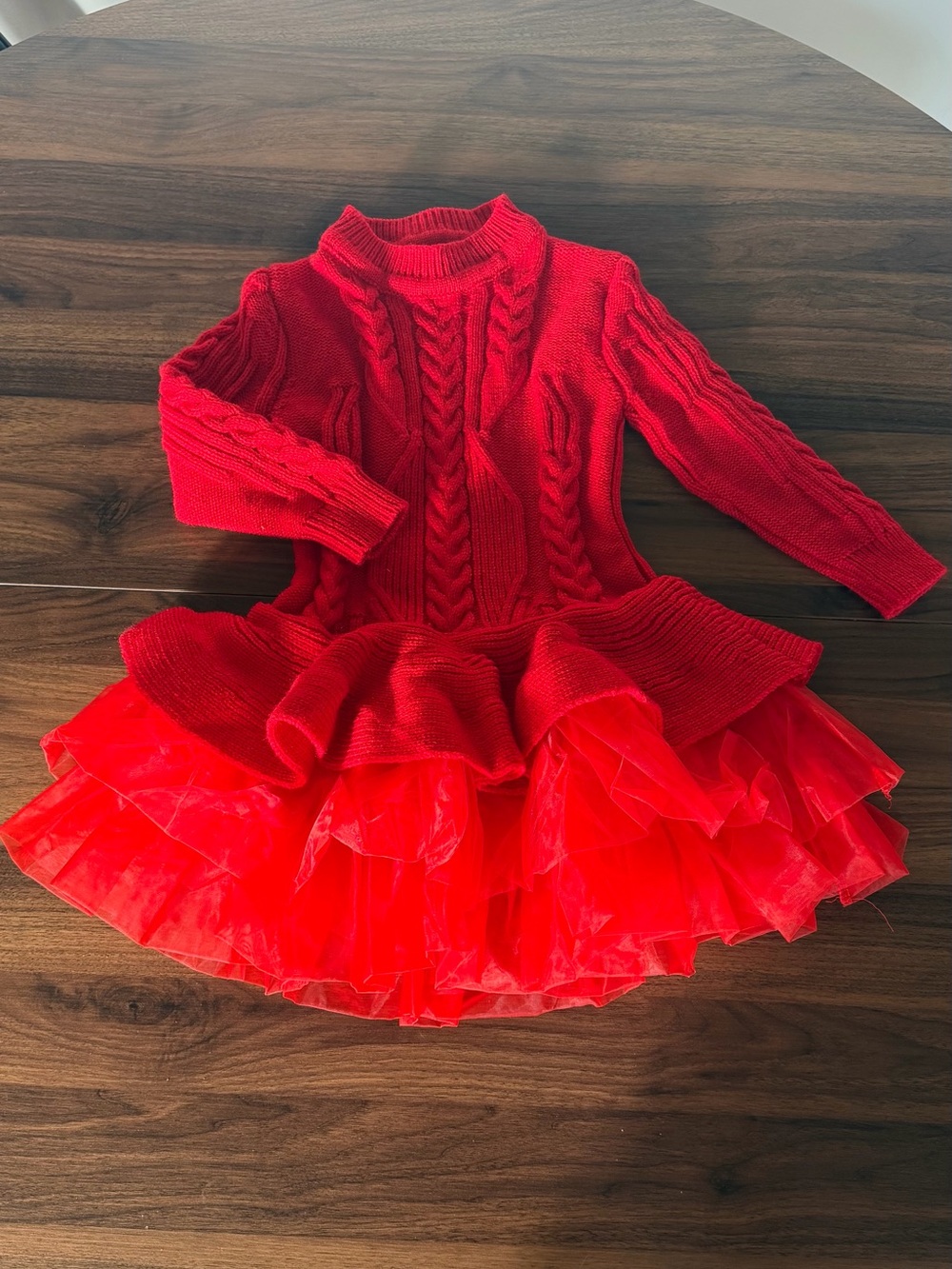 Red Knit Sweater Dress with Tulle Skirt